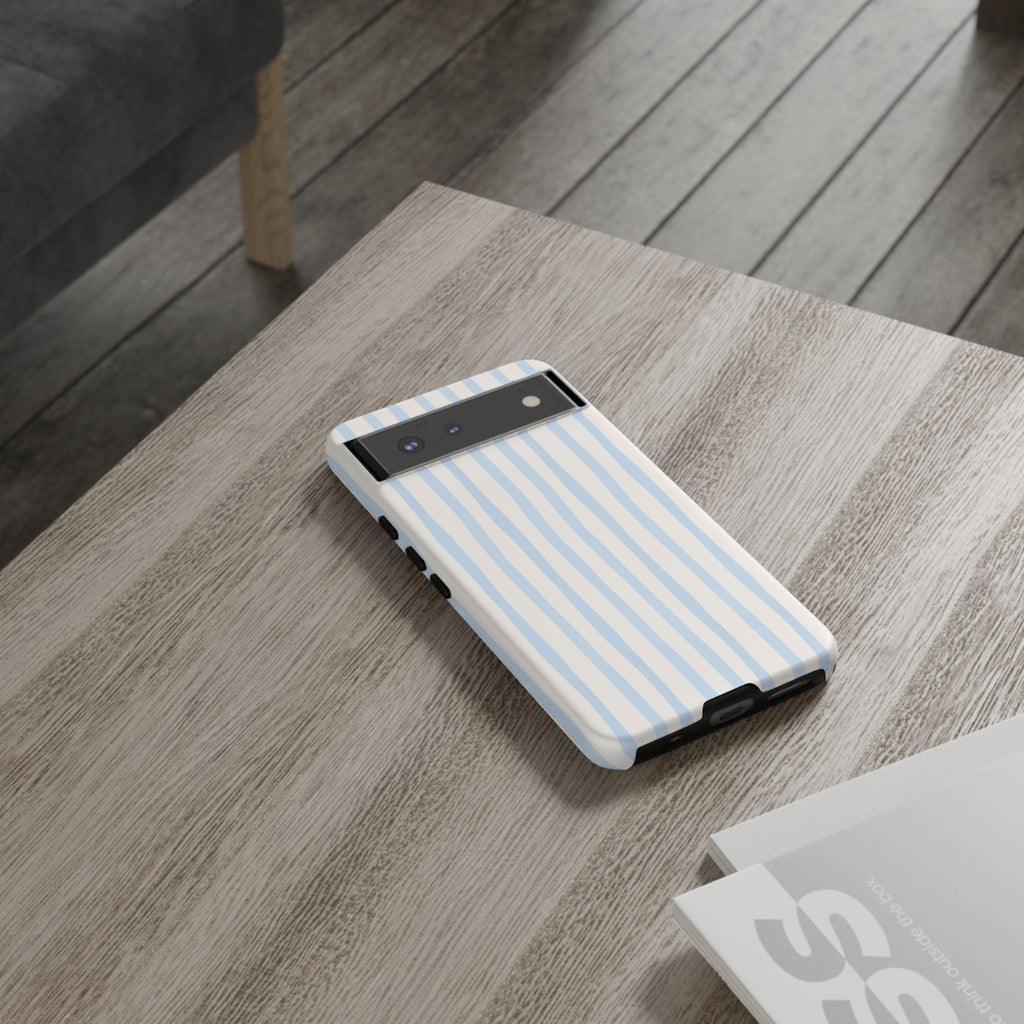 Baby Blue Stripe Phone Case — Soft Wavy Lines Cream Aesthetic
