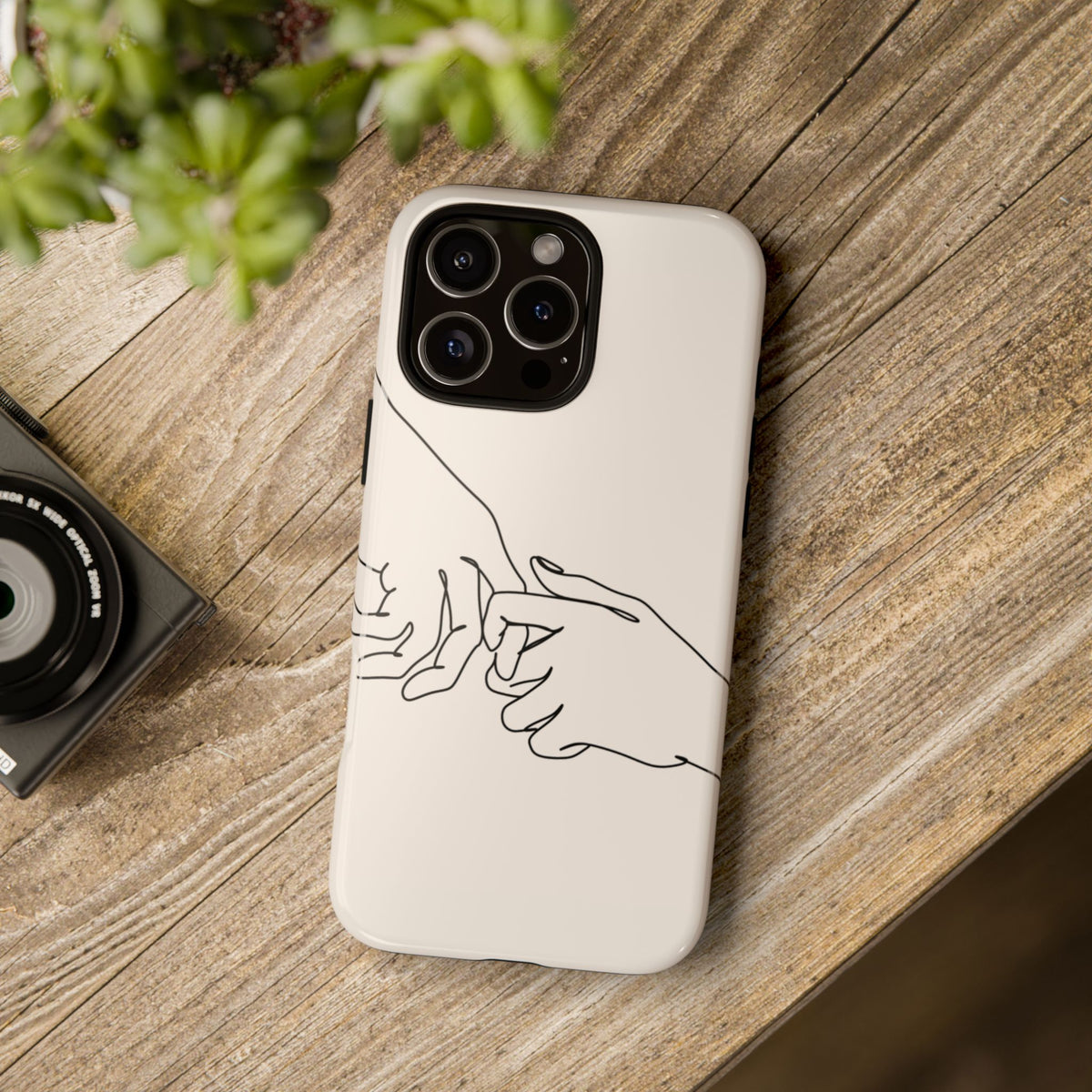 Holding Hands Phone Case — Minimalist Line Art Cream Romantic