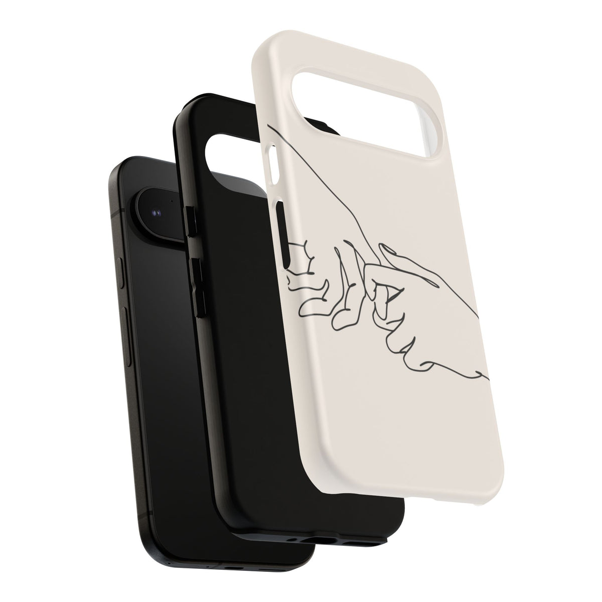 Holding Hands Phone Case — Minimalist Line Art Cream Romantic