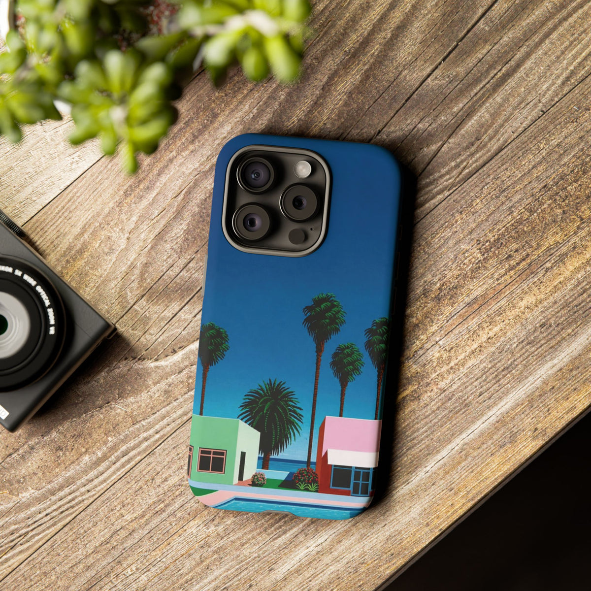 Beach House Phone Case — Pastel Palm Trees Cobalt Blue Sky