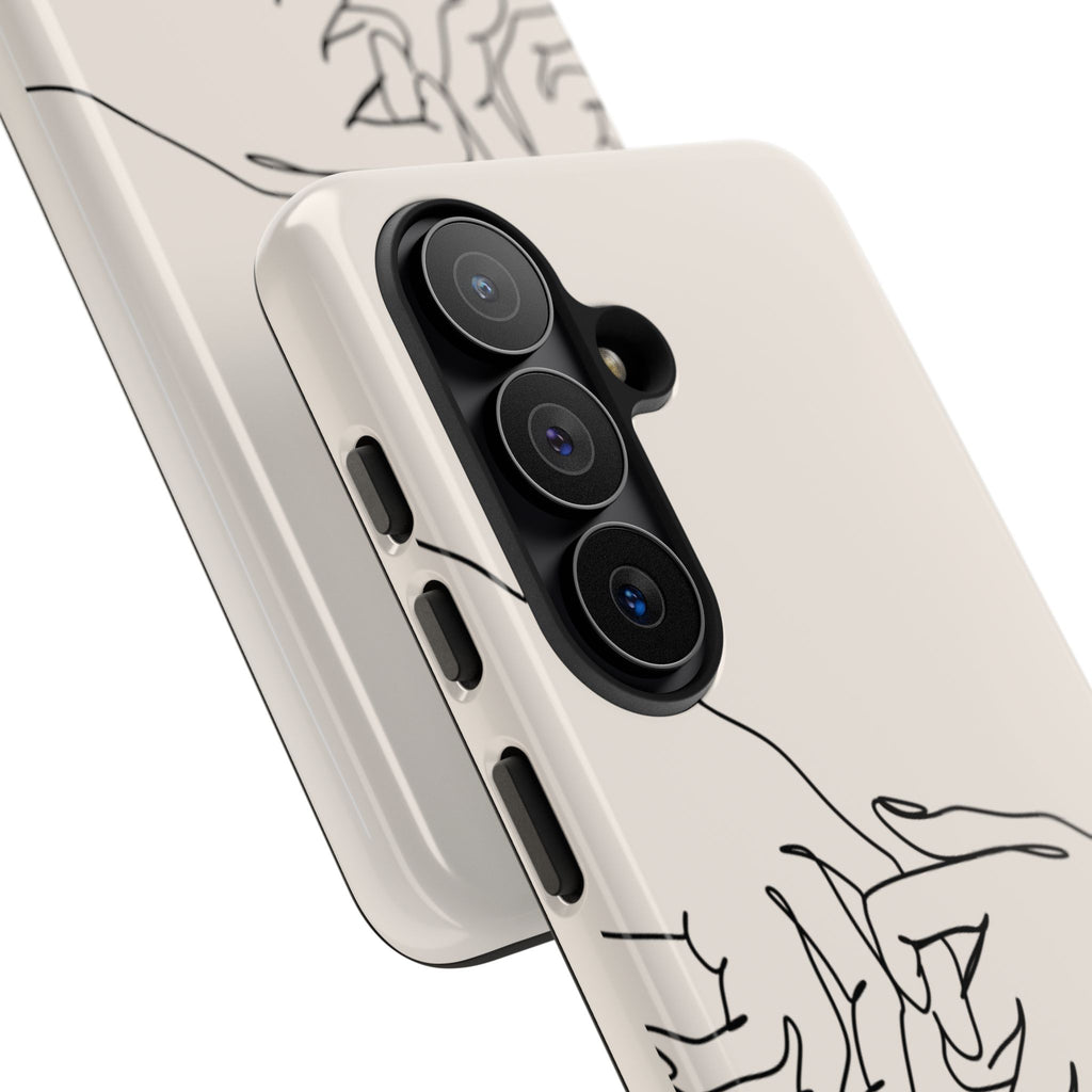 Holding Hands Phone Case — Minimalist Line Art Cream Romantic