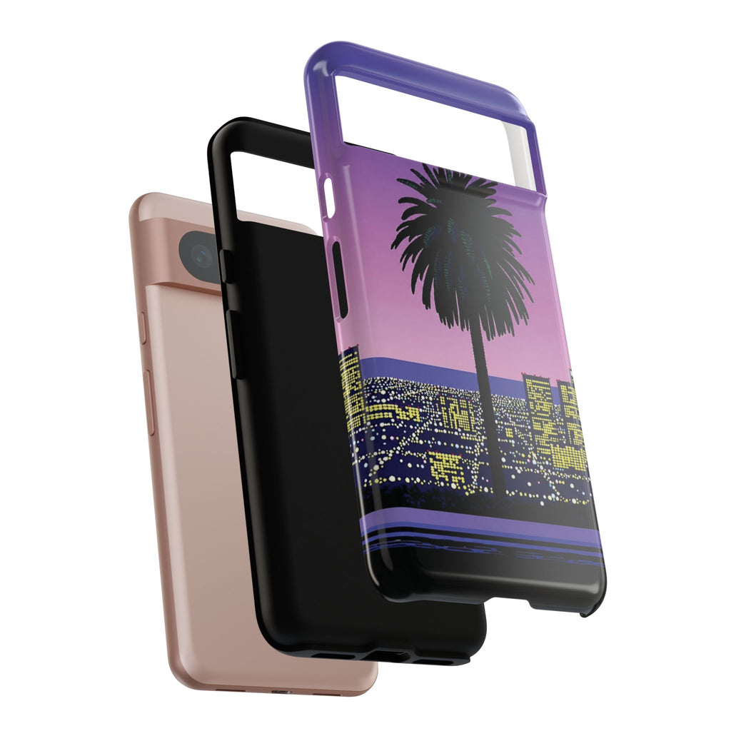 Retro City Night Phone Case — Palm Tree Purple Pixel Skyline