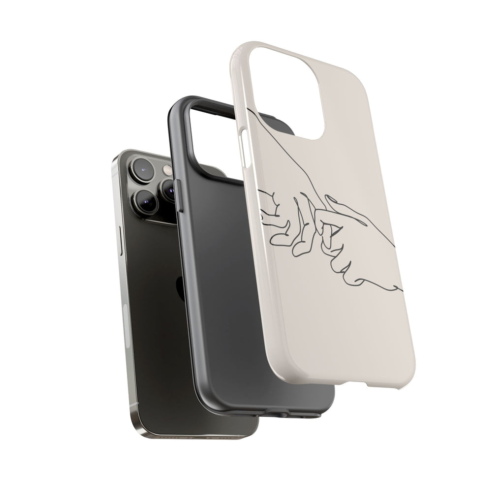 Holding Hands Phone Case — Minimalist Line Art Cream Romantic