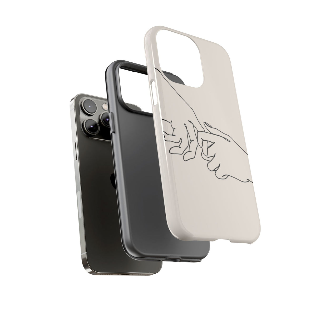 Holding Hands Phone Case — Minimalist Line Art Cream Romantic