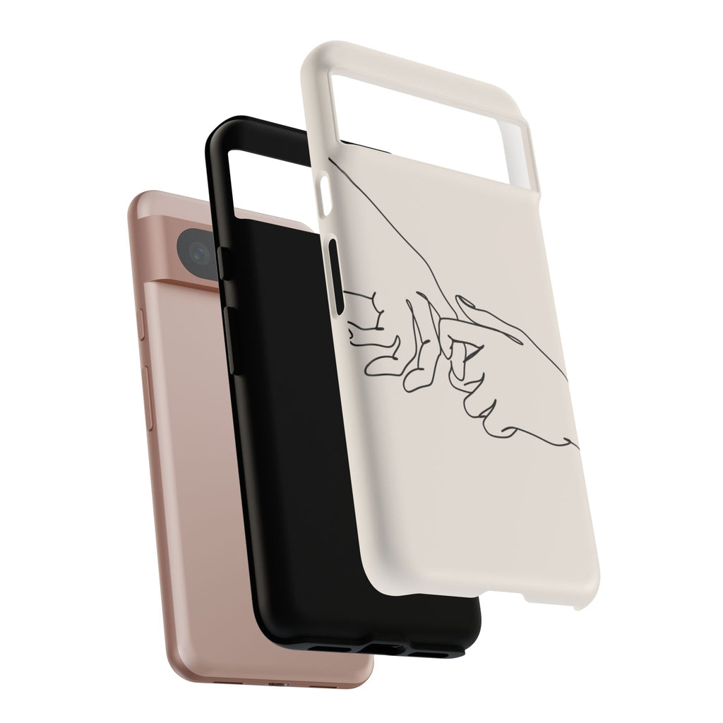 Holding Hands Phone Case — Minimalist Line Art Cream Romantic