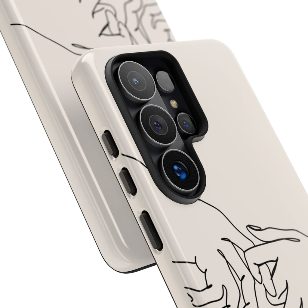 Holding Hands Phone Case — Minimalist Line Art Cream Romantic