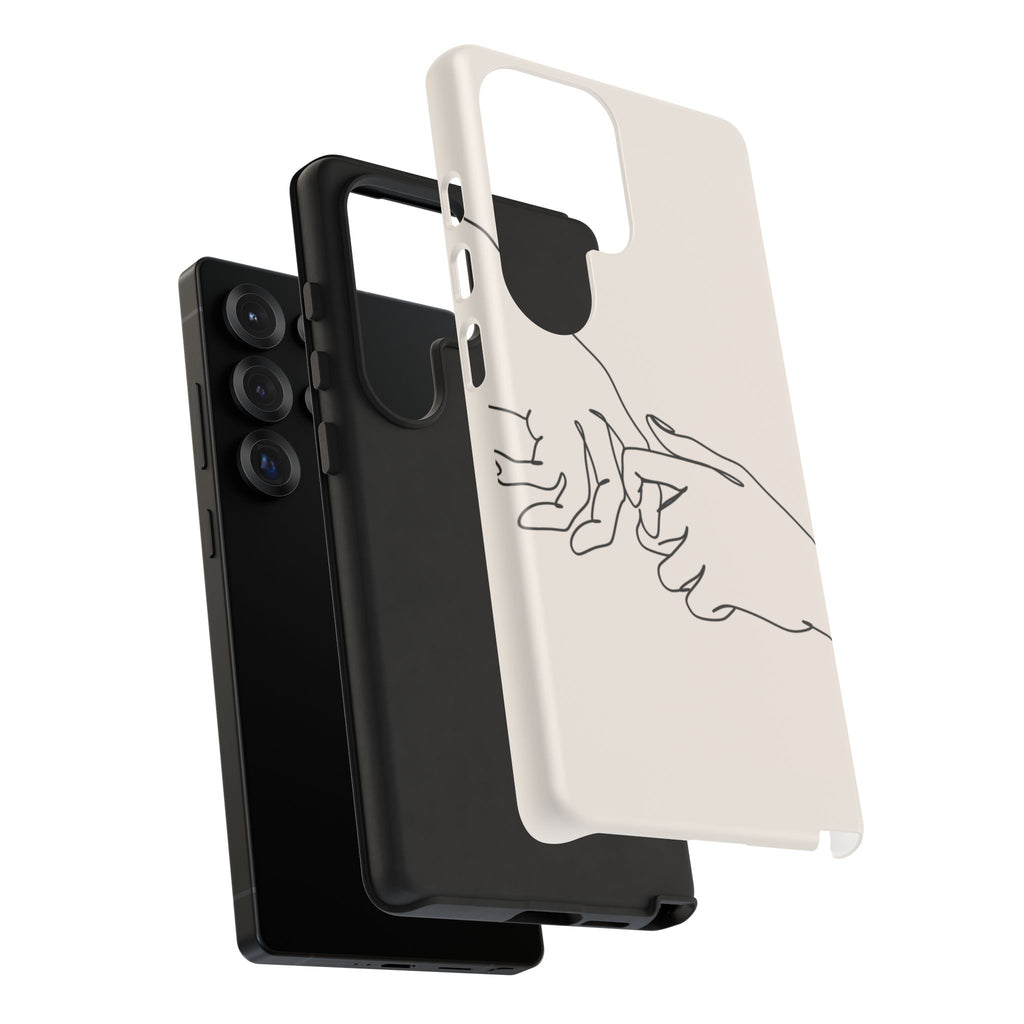 Holding Hands Phone Case — Minimalist Line Art Cream Romantic