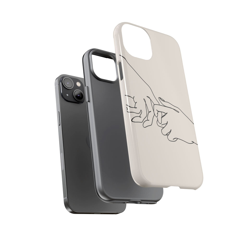 Holding Hands Phone Case — Minimalist Line Art Cream Romantic