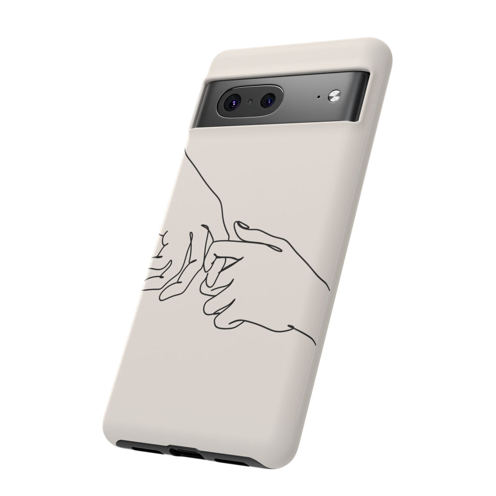 Holding Hands Phone Case — Minimalist Line Art Cream Romantic