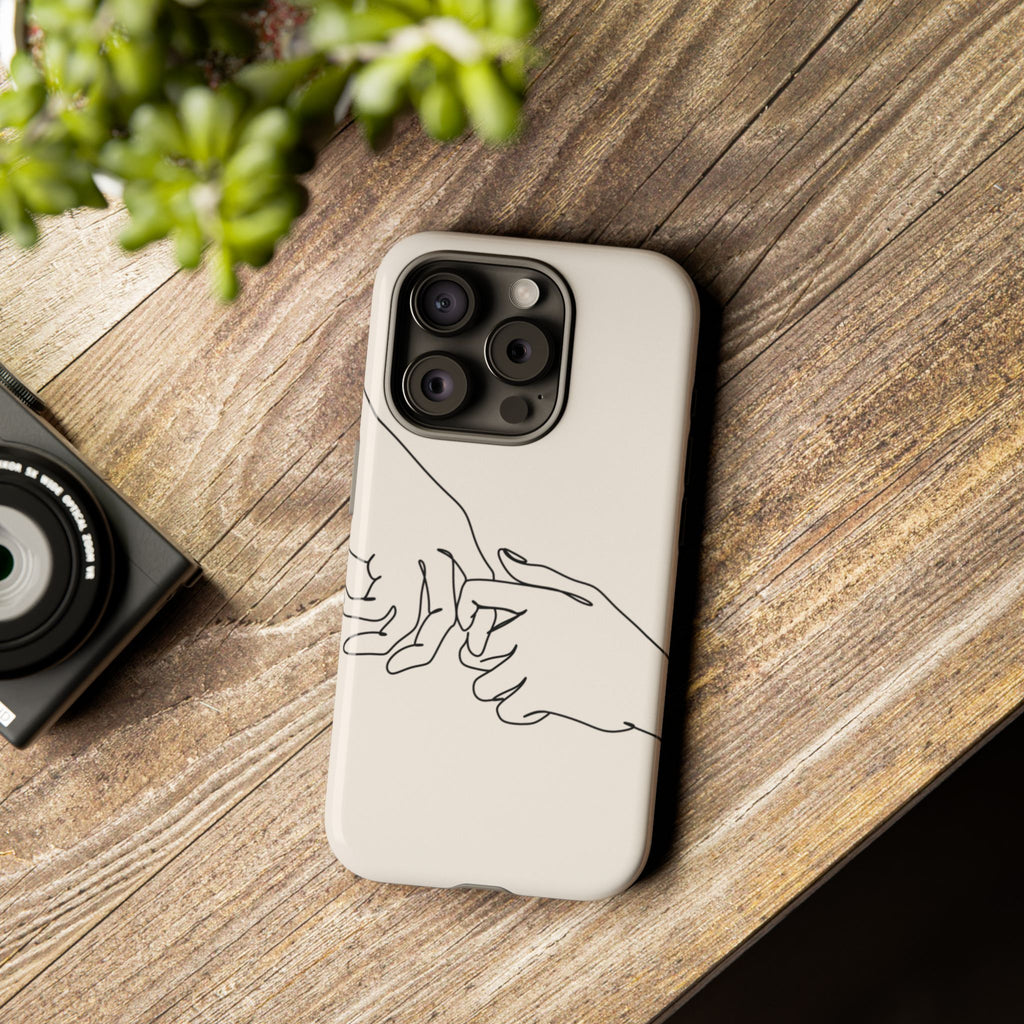 Holding Hands Phone Case — Minimalist Line Art Cream Romantic