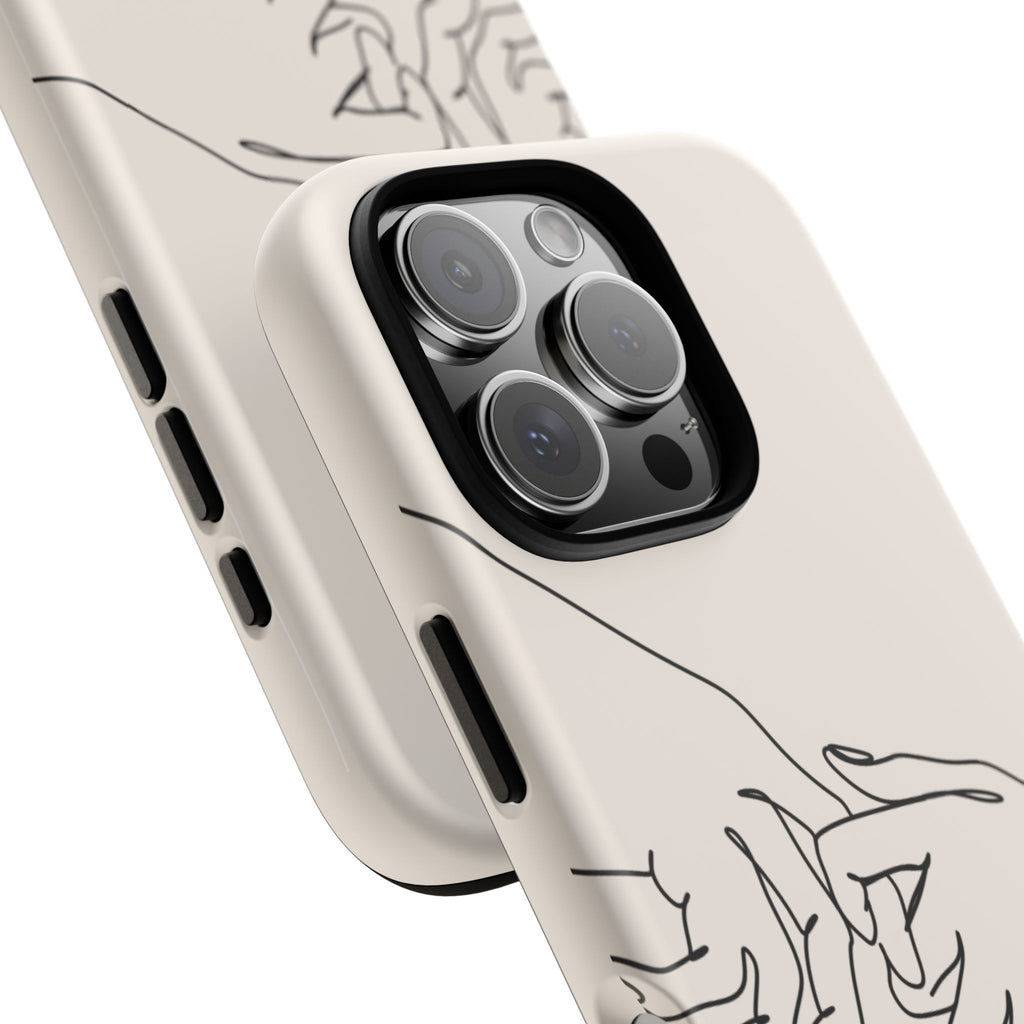 Holding Hands Phone Case — Minimalist Line Art Cream Romantic