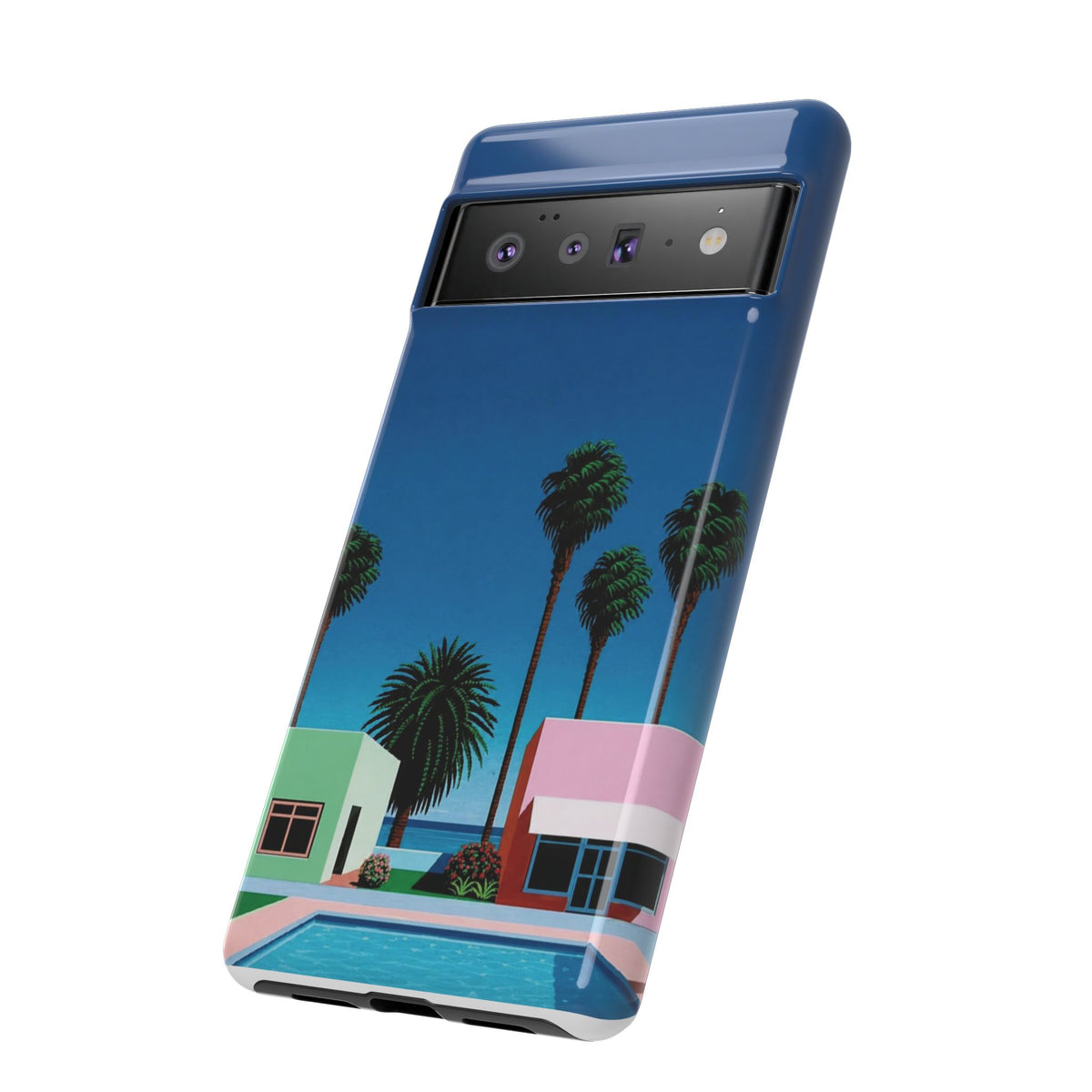 Beach House Phone Case — Pastel Palm Trees Cobalt Blue Sky