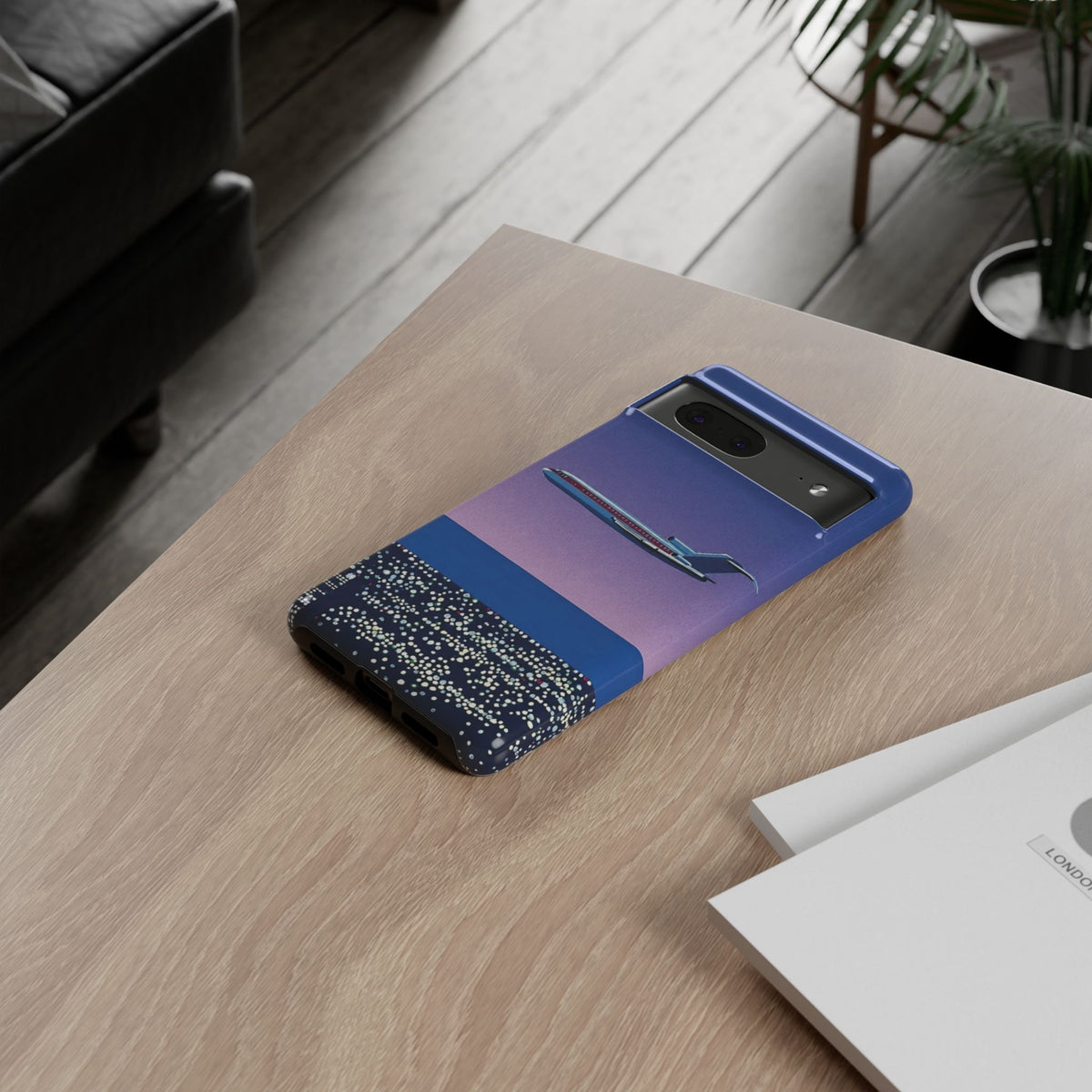 Retro Airplane Phone Case — Purple Night City Vintage Art