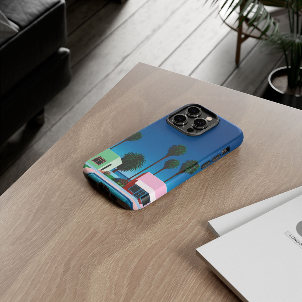 Beach House Phone Case — Pastel Palm Trees Cobalt Blue Sky