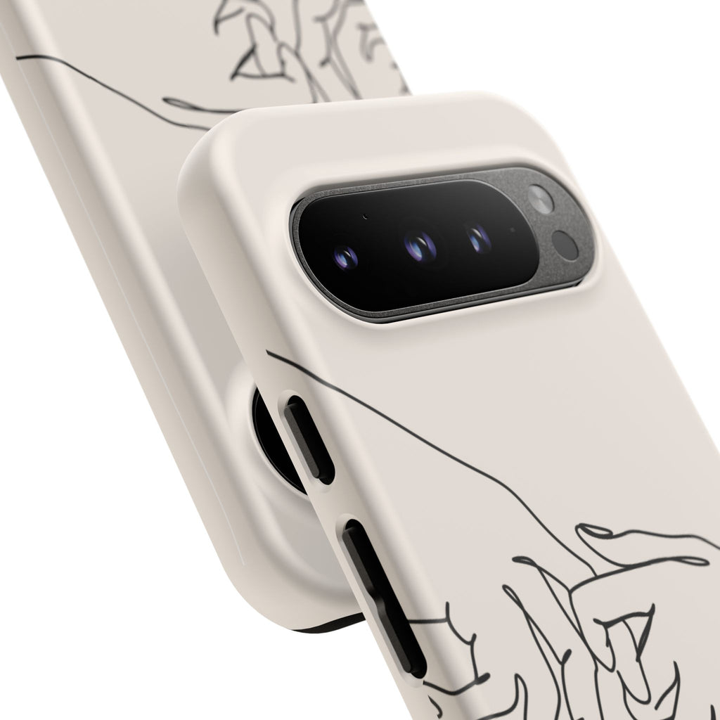 Holding Hands Phone Case — Minimalist Line Art Cream Romantic