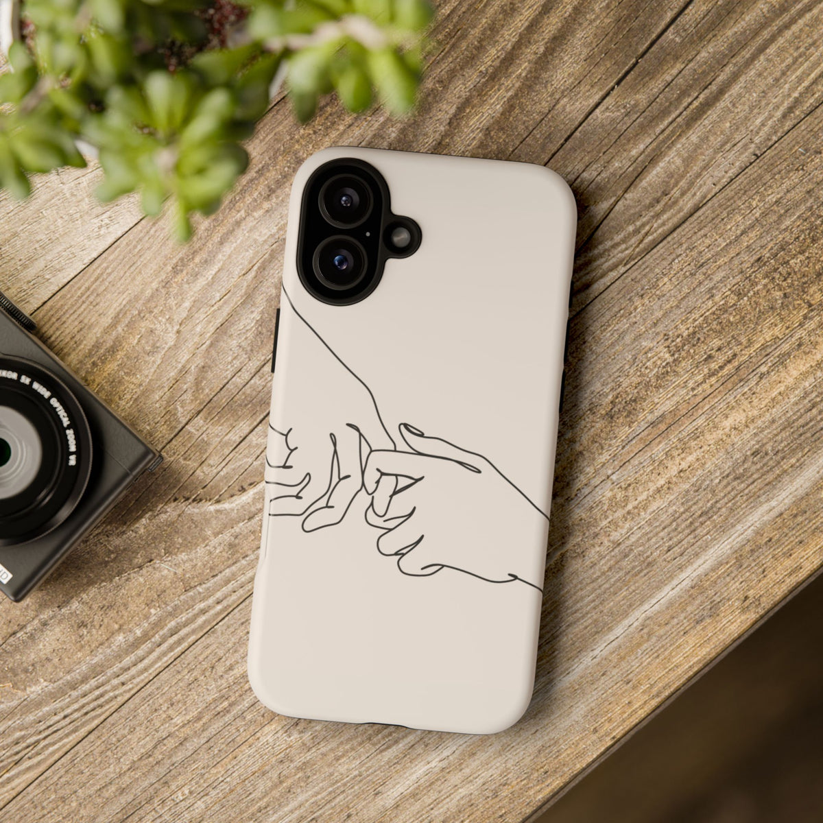 Holding Hands Phone Case — Minimalist Line Art Cream Romantic