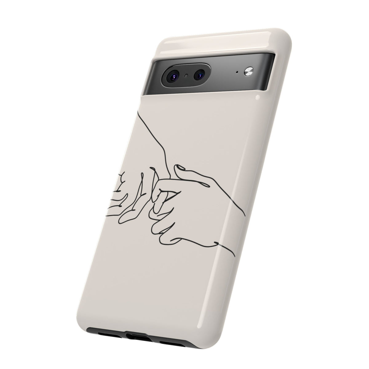 Holding Hands Phone Case — Minimalist Line Art Cream Romantic