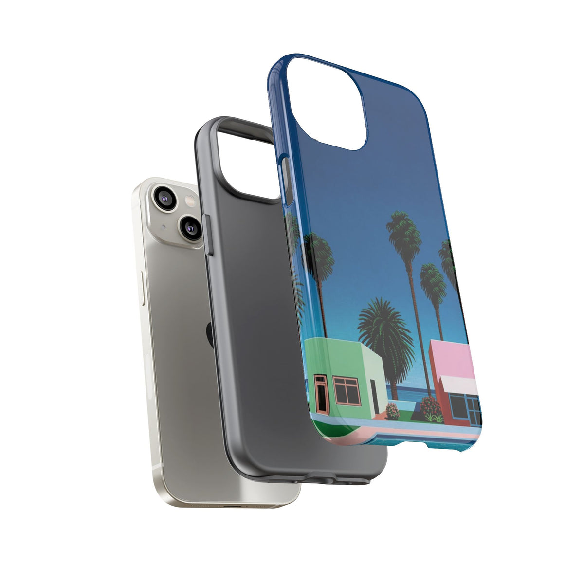 Beach House Phone Case — Pastel Palm Trees Cobalt Blue Sky