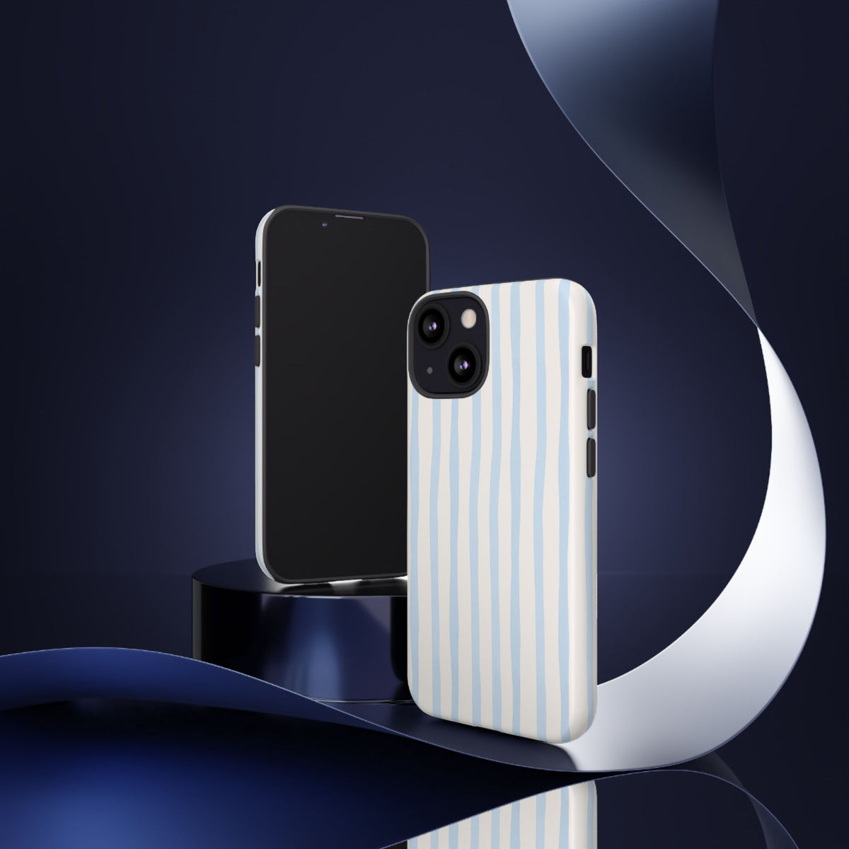 Baby Blue Stripe Phone Case — Soft Wavy Lines Cream Aesthetic