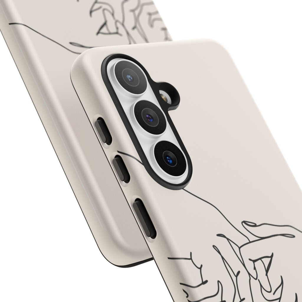 Holding Hands Phone Case — Minimalist Line Art Cream Romantic